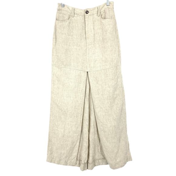 Reformation Tazz Oatmeal Maxi Skirt with Front Slit Womens Sz 2 100% Linen